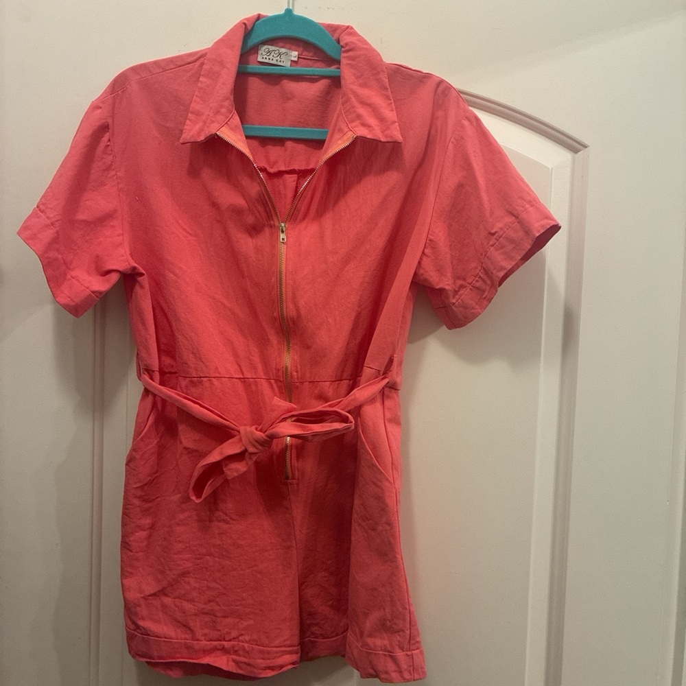 Pink Zip-Up Short Sleeve Romper